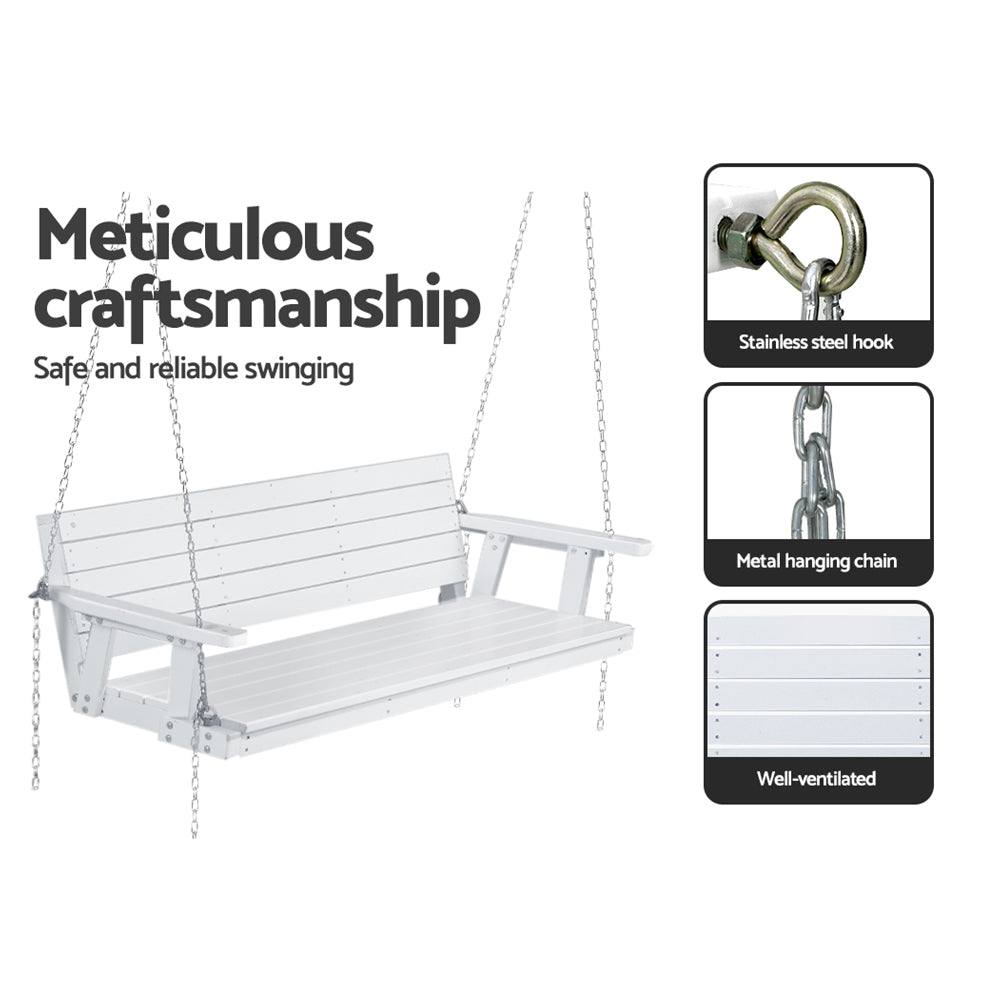 Gardeon Porch Swing Chair with Chain Outdoor Furniture 3 Seater Bench Wooden White-Furniture > Outdoor-PEROZ Accessories