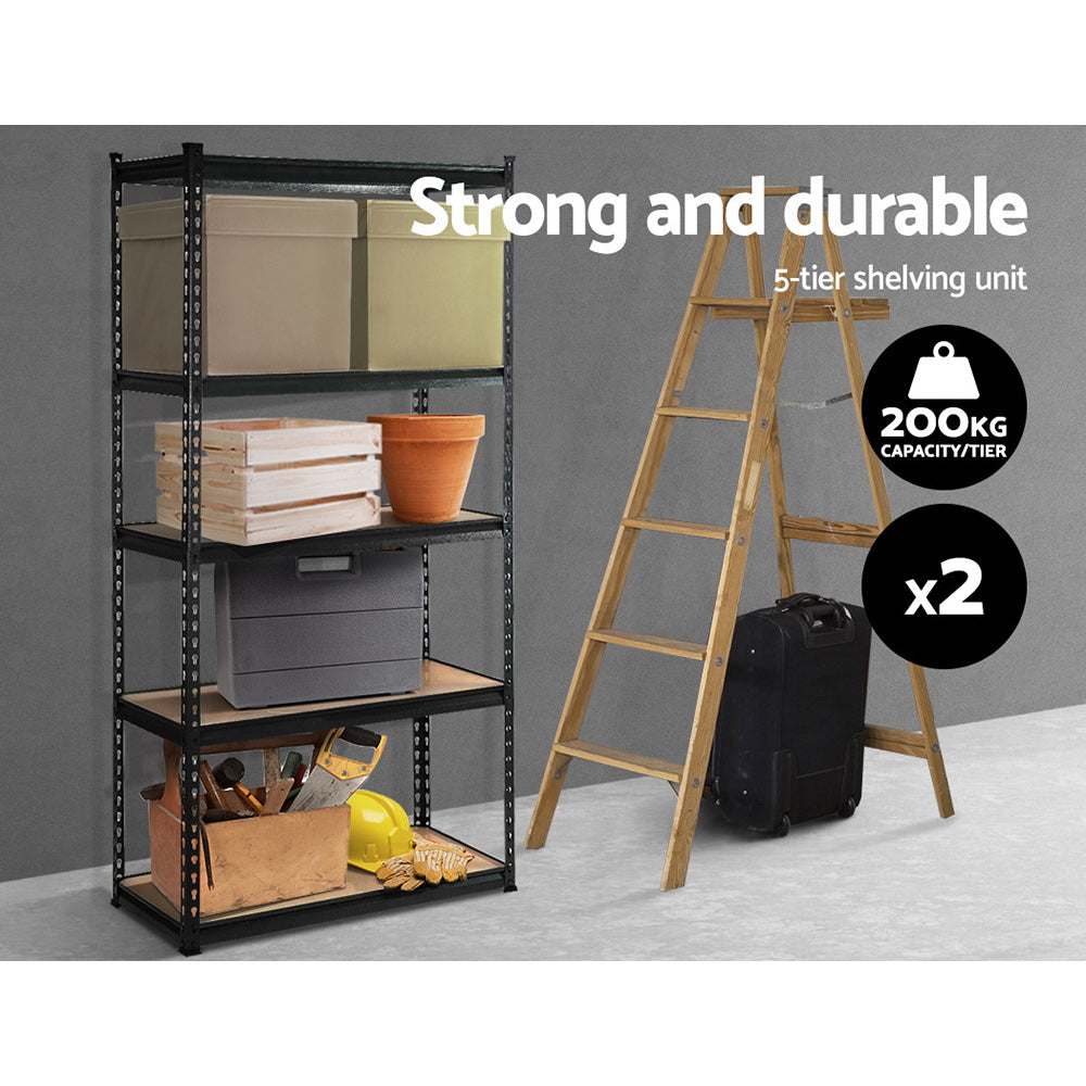2x1.8M 5-Shelves Steel Warehouse Shelving Racking Garage Storage Rack Black-Home & Garden > Storage-PEROZ Accessories