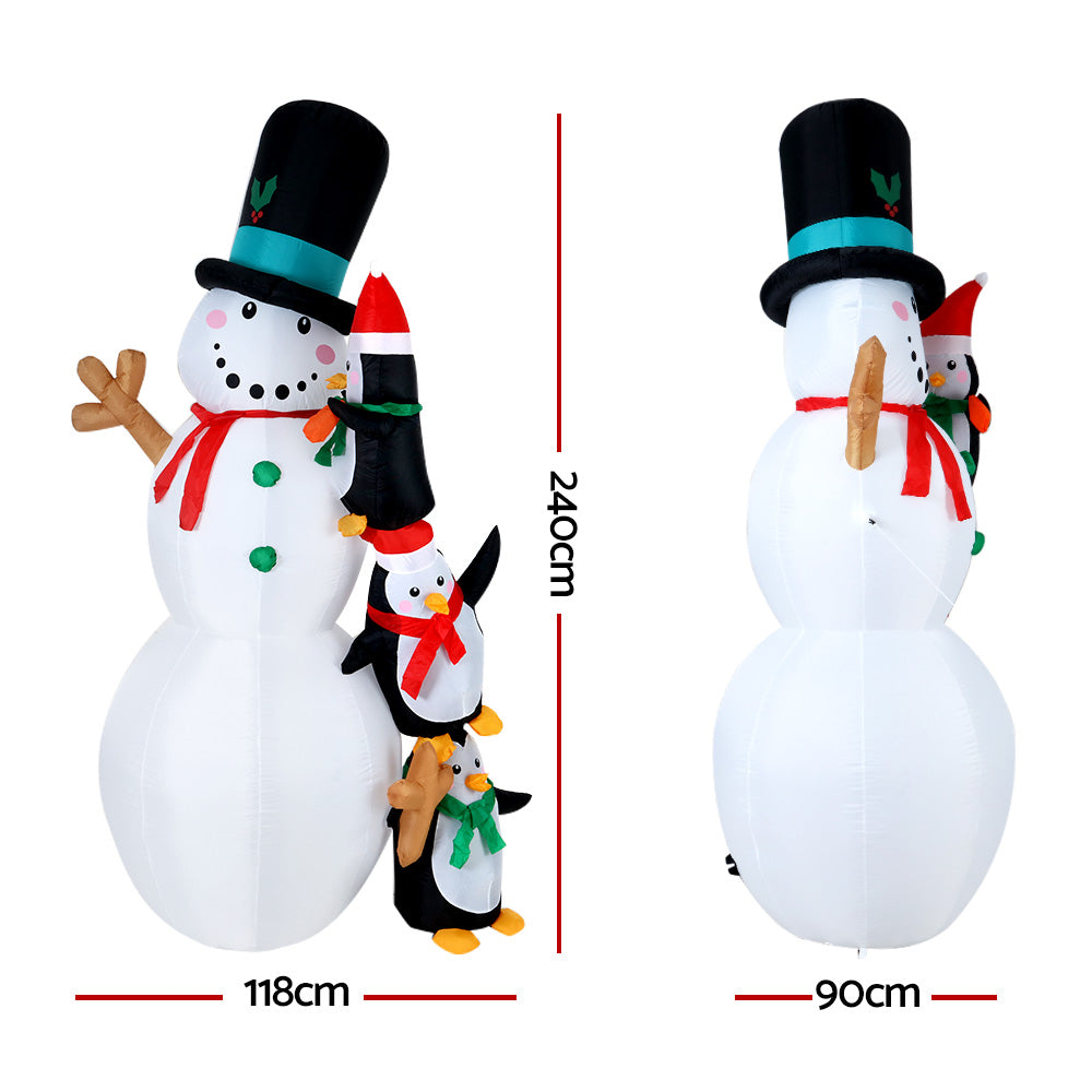 Jingle JollysChristmas Inflatable Snowman 2.4M Xmas Lights Outdoor Decorations-Occasions > Christmas-PEROZ Accessories