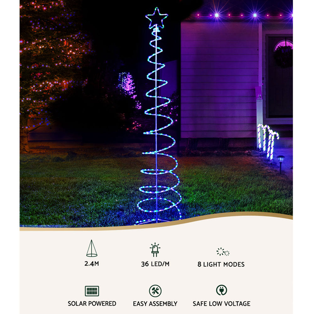 Jingle Jollys 2.4M LED Christmas Tree Solar Motif Lights 8 Modes Multi-Colour-Occasions > Christmas-PEROZ Accessories
