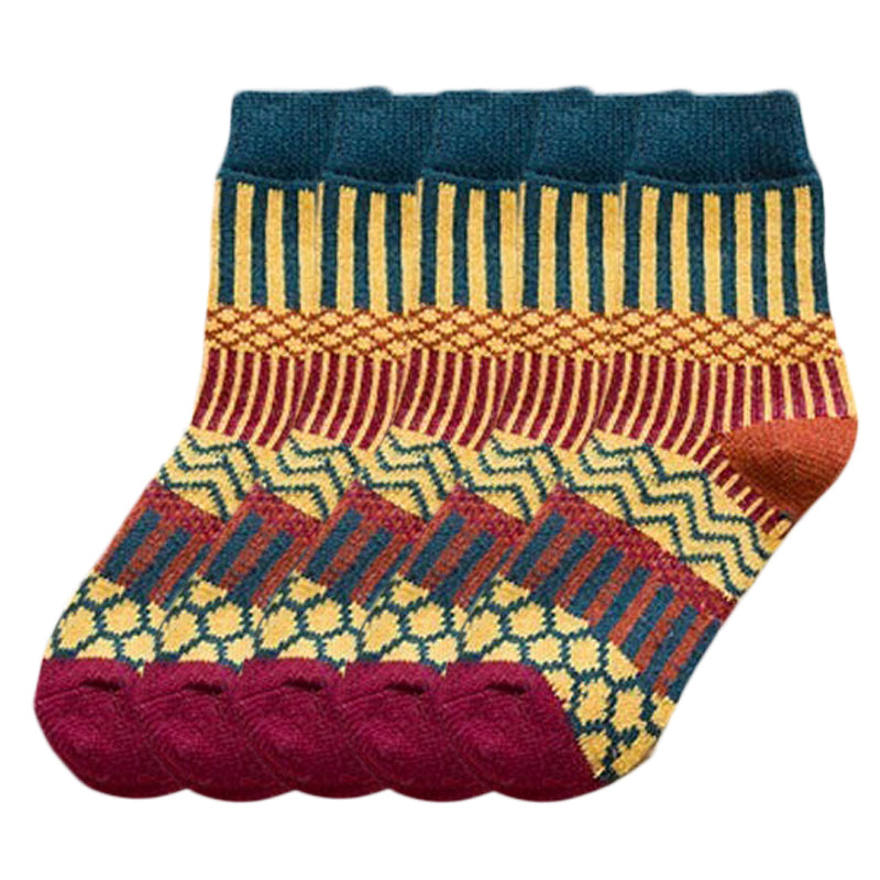 Anysox 5 Pairs Size 5-9 Fashion Socks Colorful Wind-Flowers Cotton Winter Thick Warm Wool Casual for Women Dark Blue-Socks-PEROZ Accessories
