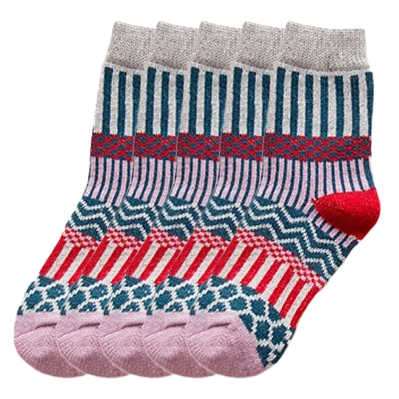 Anysox 5 Pairs Size 5-9 Fashion Socks Colorful Wind-Flowers Cotton Winter Thick Warm Wool Casual for Women Grey-Socks-PEROZ Accessories