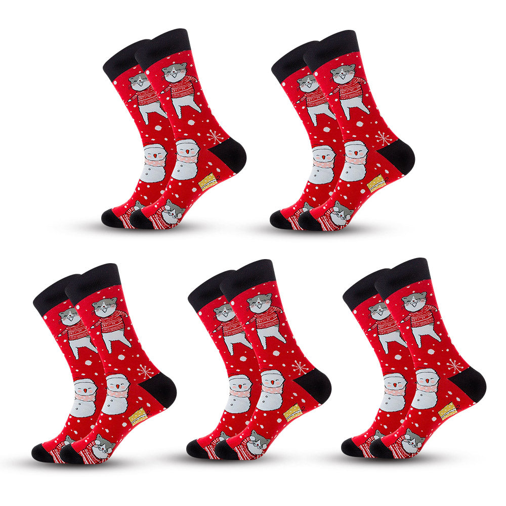 Anysox 5 Pairs Black Red Size 5-13 Socks Crystal Silk Tide Winter Holiday Design Plus Snowflake Stocking Comfortable To Wear Perfect For Women-Socks-PEROZ Accessories