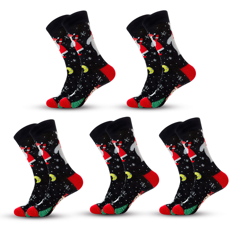Anysox 5 Pairs Red Black Size 5-13 Socks Crystal Silk Tide Winter Holiday Design Plus Snowflake Stocking Comfortable To Wear Perfect For Women-Socks-PEROZ Accessories