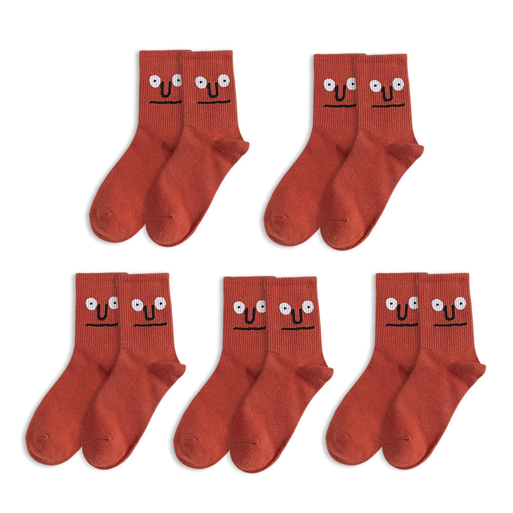 Anysox 5 Pairs One Size 5-9 Red Unisex Wacky Expressions Style Trend Surprise Socks With Candy Colors Funny, Kawaii, Happy Girls Socks For Women-Socks-PEROZ Accessories