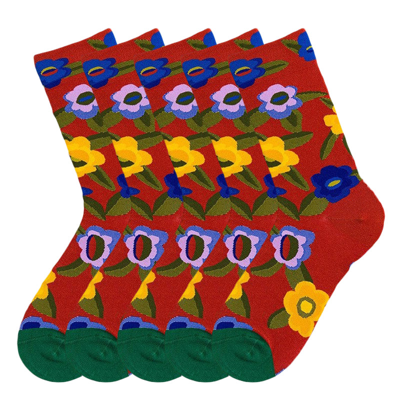 Anysox 5 Pairs Size 5-9 Fashion Socks Combed Cotton Art Abstract Flower Oil Painting Novelty Happy Funny Christmas Gift for Women-Socks-PEROZ Accessories