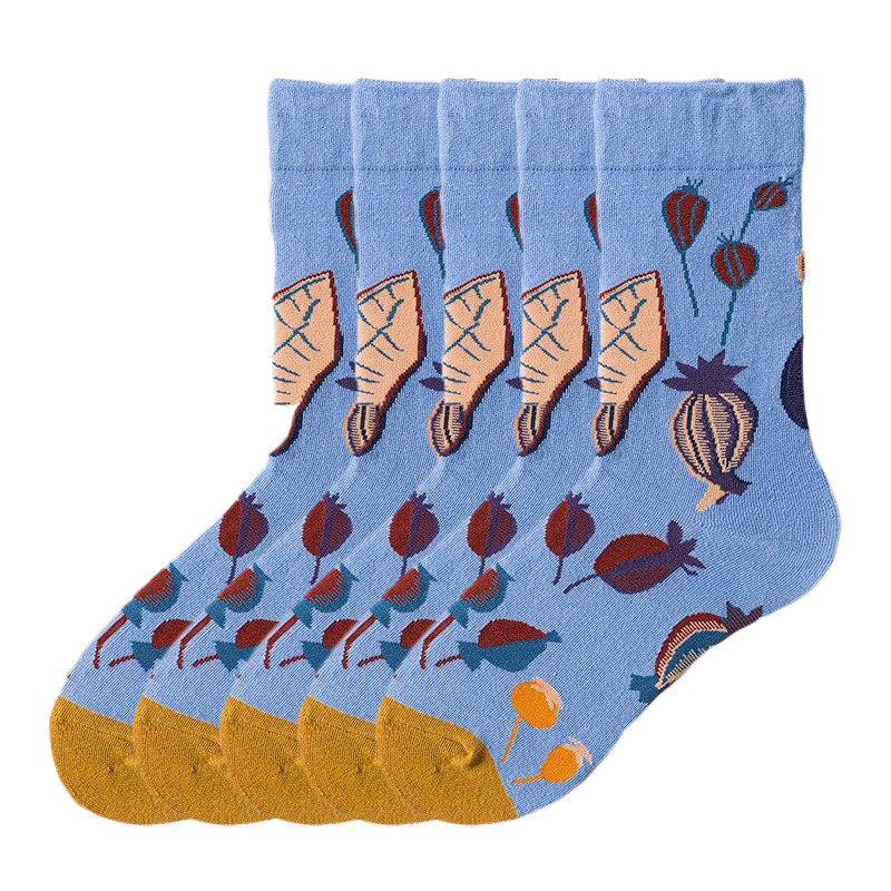 Anysox 5 Pairs Size 5-9 Fashion Socks Combed Cotton Art Guava Abstract Oil Painting Novelty Happy Funny Christmas Gift for Women-Socks-PEROZ Accessories