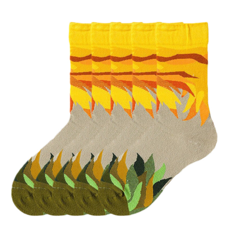 Anysox 5 Pairs Size 5-9 Fashion Socks Combed Cotton Art Abstract Grass Oil Painting Novelty Happy Funny Christmas Gift for Women-Socks-PEROZ Accessories