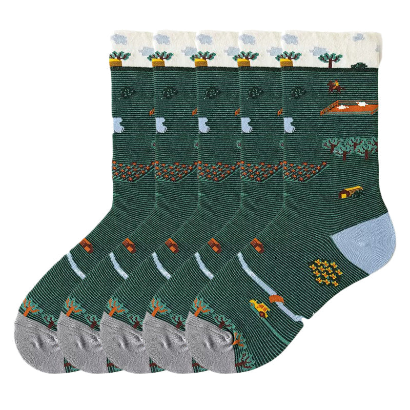 Anysox 5 Pairs Size 5-9 Fashion Long Sock Cartoon Personalized Creative Nature Farm Print For Men Woman Foot Cold Winter Warm Comfortable Accessories-Socks-PEROZ Accessories