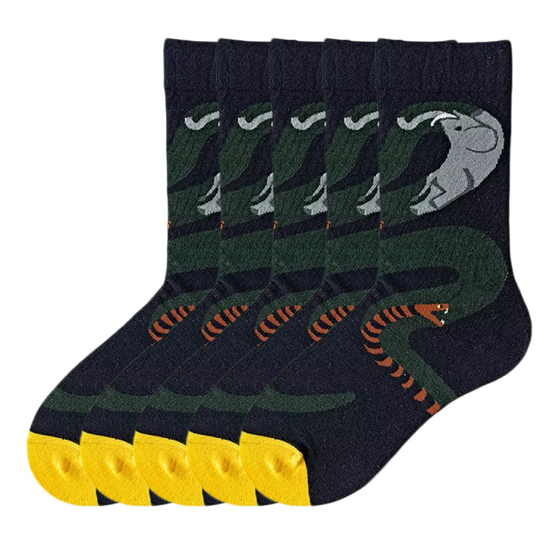 Anysox 5 Pairs Size 5-9 Fashion Long Sock Cartoon Personalized Creative Nature Snake Print For Men Woman Foot Cold Winter Warm Comfortable Accessories-Socks-PEROZ Accessories