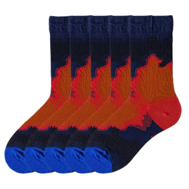 Anysox 5 Pairs Size 5-9 Fashion Long Sock Cartoon Personalized Creative Nature Orange Abstract For Men Woman Foot Cold Winter Warm Comfortable Accessories-Socks-PEROZ Accessories