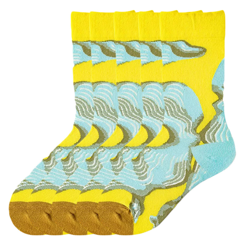 Anysox 5 Pairs Size 5-9 Fashion Long Sock Cartoon Personalized Creative Nature Yellow Abstract Print For Men Woman Foot Cold Winter Warm Comfortable Accessories-Socks-PEROZ Accessories