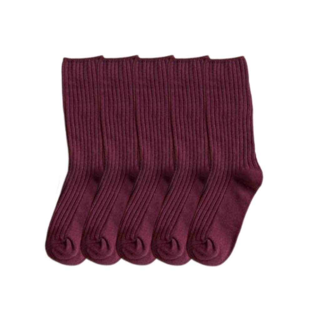 Anysox 5 Pairs One Size 36-43 Purple Retro Long Knitted Socks Cotton Autumn Winter Solid Color Women Student Girls-Socks-PEROZ Accessories