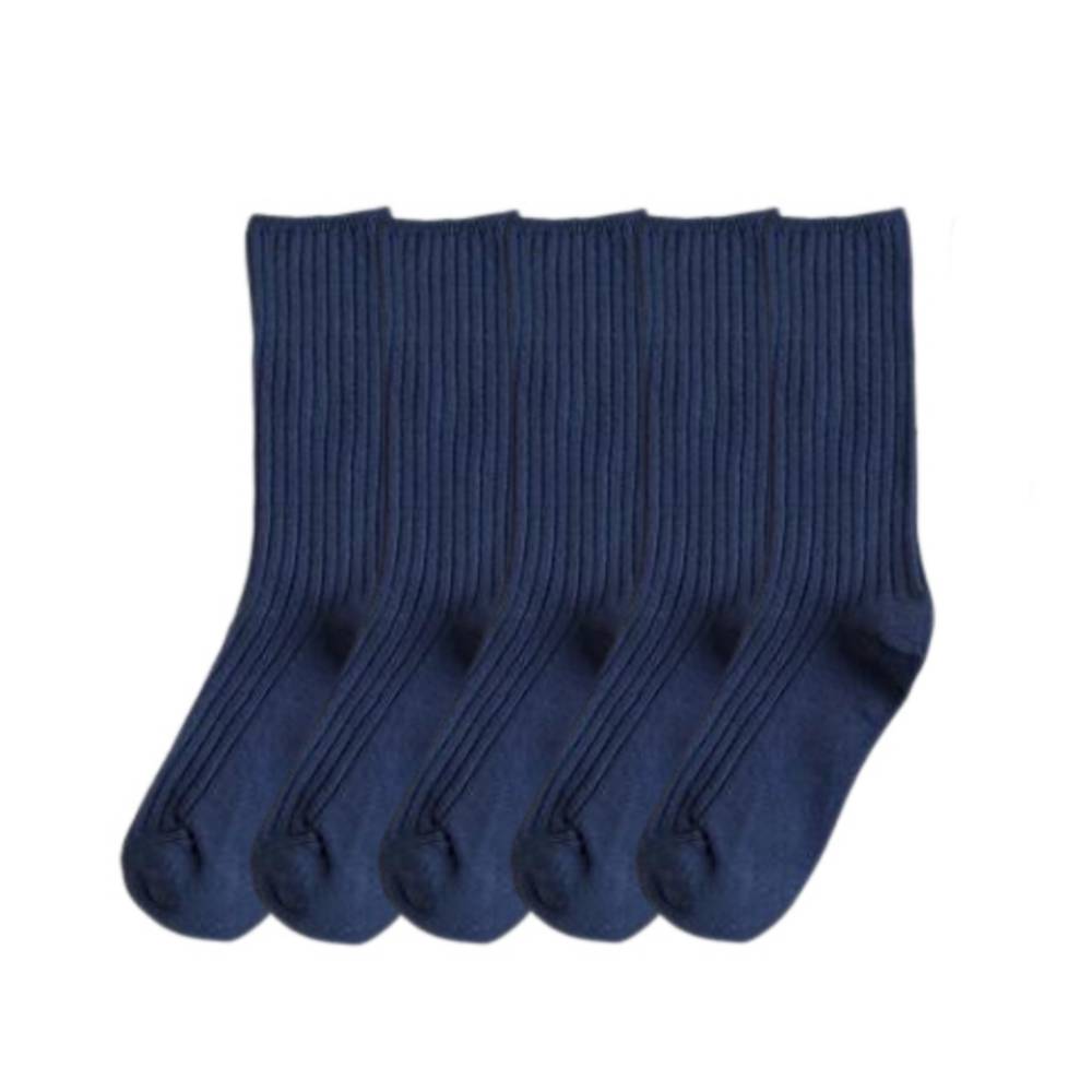 Anysox 5 Pairs One Size 36-43 Blue Retro Long Knitted Socks Cotton Autumn Winter Solid Color Women Student Girls-Socks-PEROZ Accessories
