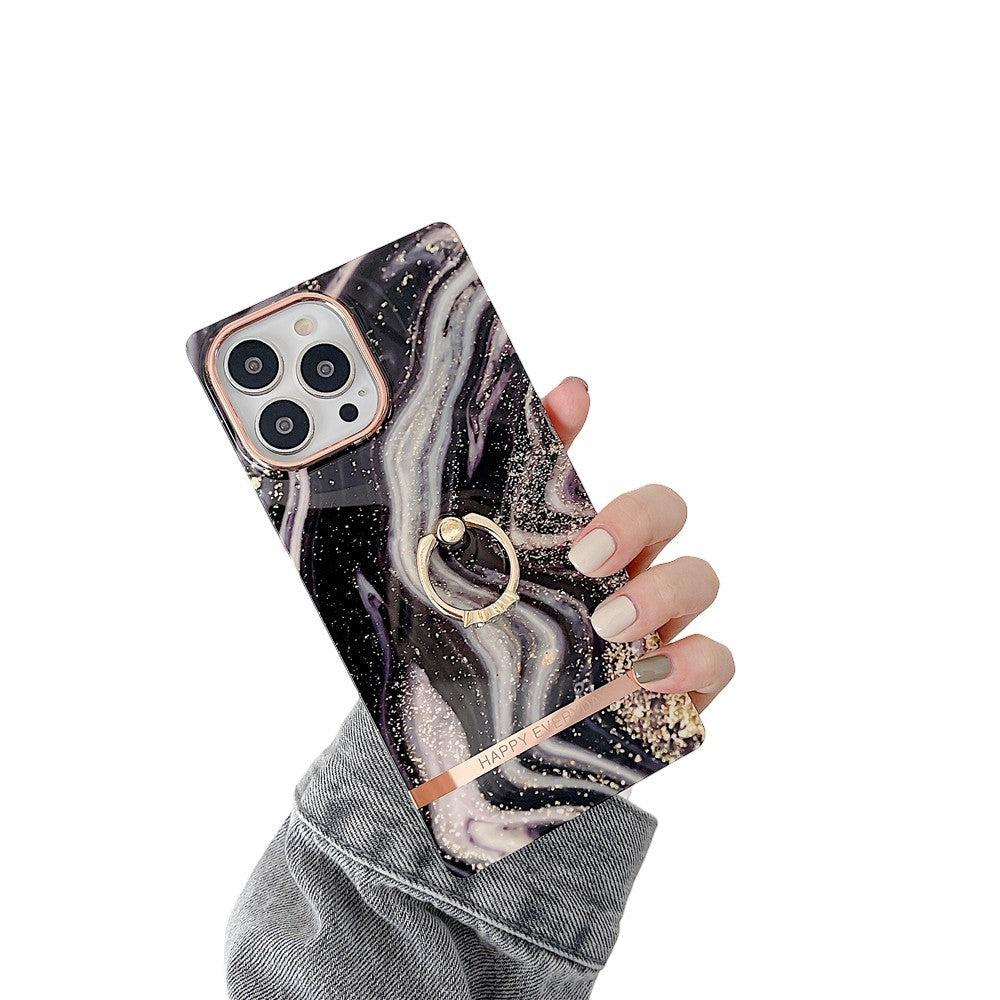 Anymob iPhone Case Black Marble Vertical Pattern With Finger Ring Soft Silicon Cover-Mobile Phone Cases-PEROZ Accessories
