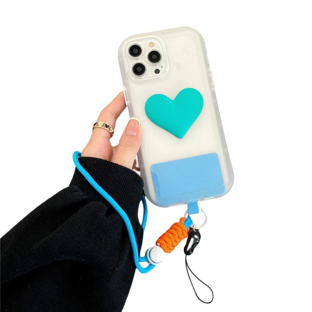 Anymob iPhone Case Light Blue Style 3D Love Heart Lanyard Shockproof Soft TPU Rope Cover-Mobile Phone Cases-PEROZ Accessories