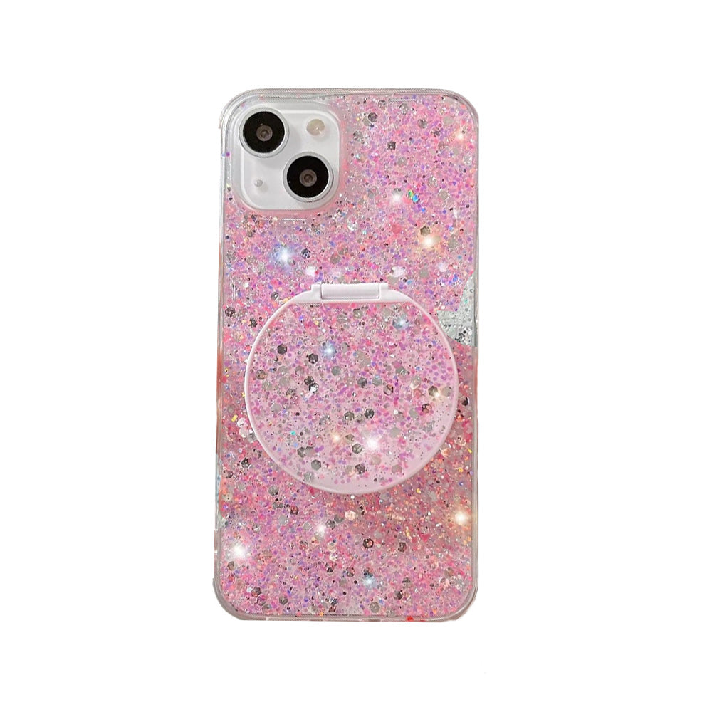 Anymob iPhone Case Pink Mirror Holder Gradient Glitter Soft Silicon Phone Back Cover-Mobile Phone Cases-PEROZ Accessories