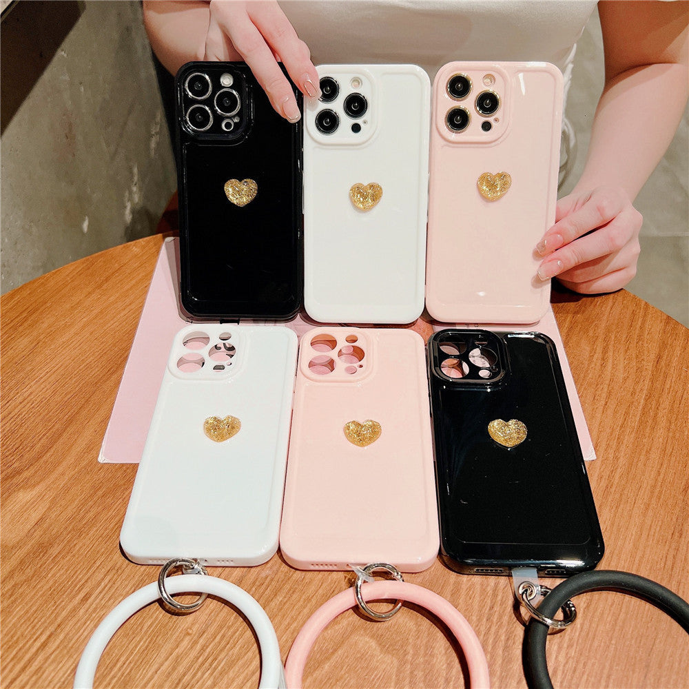 Anymob iPhone Case Pink Cute 3D Love Heart with Anti-lost Chain Bracelet Soft Protective Cover-Mobile Phone Cases-PEROZ Accessories