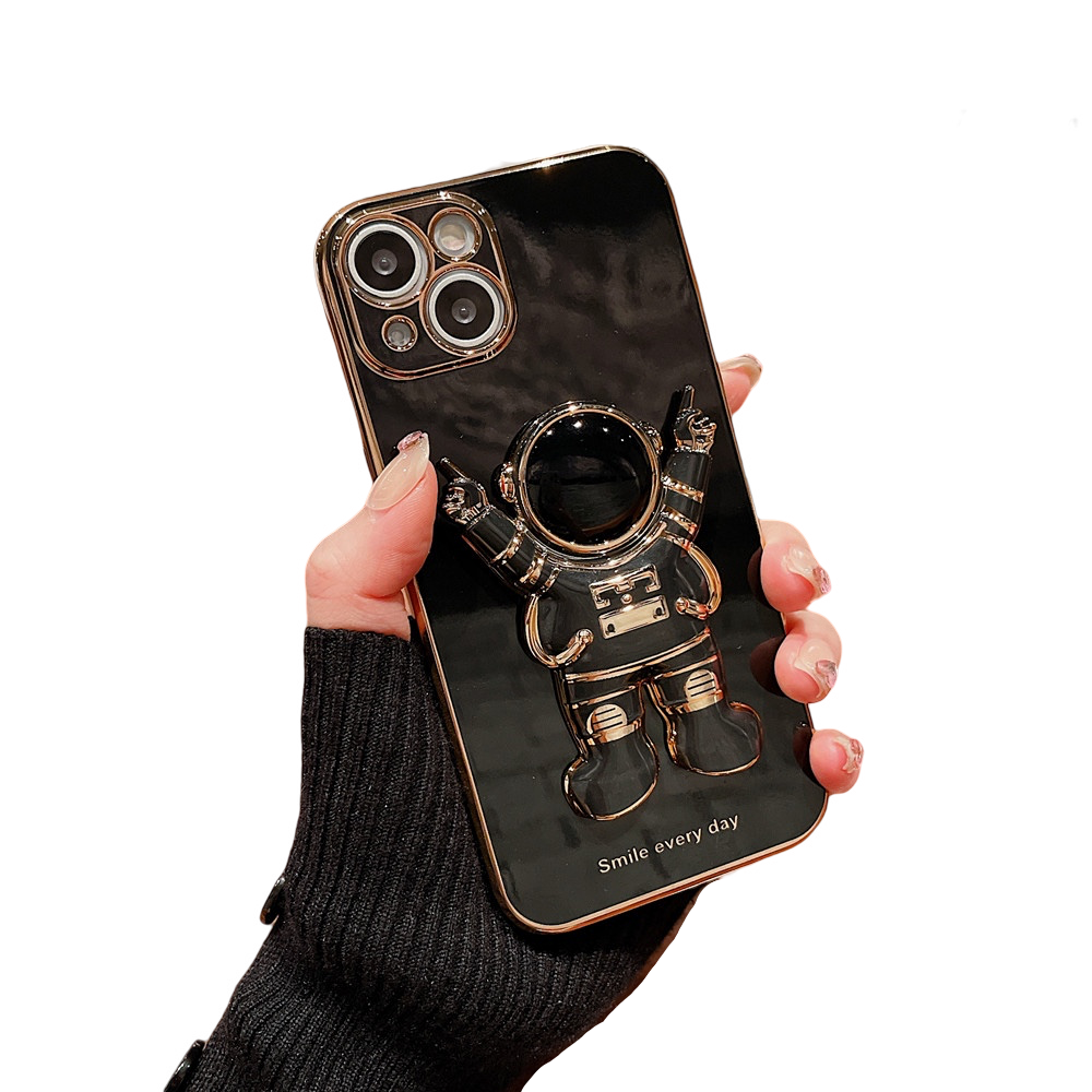 Anymob iPhone Black Astronaut Plating Fold Stand Holder Phone Case Bracket Cover-Mobile Phone Cases-PEROZ Accessories