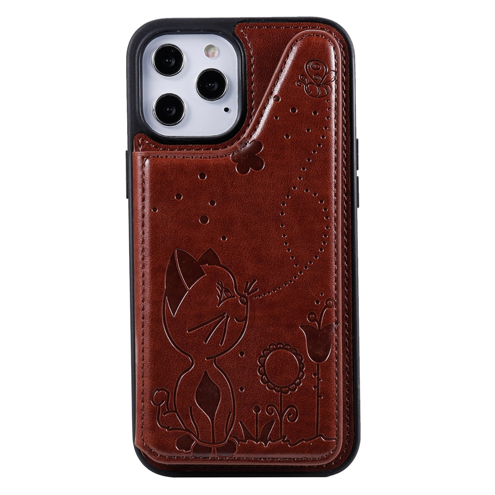 Anymob iPhone Case Brown Flip Leather Holder Stand Book Cover-Mobile Phone Cases-PEROZ Accessories