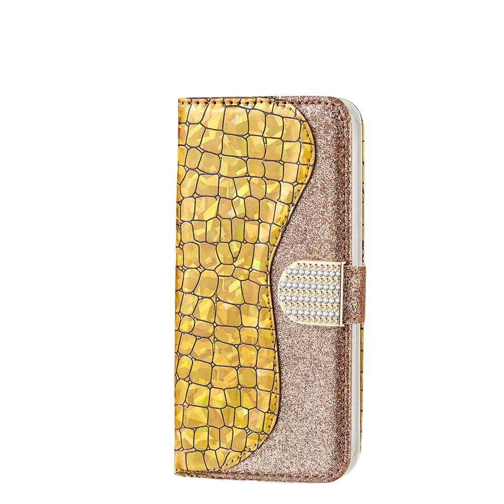 Anymob iPhone Case Yellow Laser Flash Powder Flip Magnetic Wallet Stand Function-Mobile Phone Cases-PEROZ Accessories