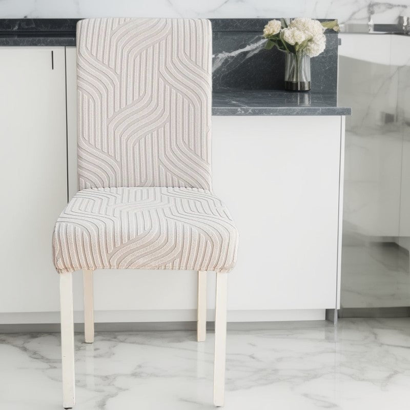 Anyhouz Chair Cover Light Grey Linear Design with Anti-Dirt and Elastic Material for Dining Room Kitchen Wedding Hotel Banquet Restaurant-Chair Cover-PEROZ Accessories