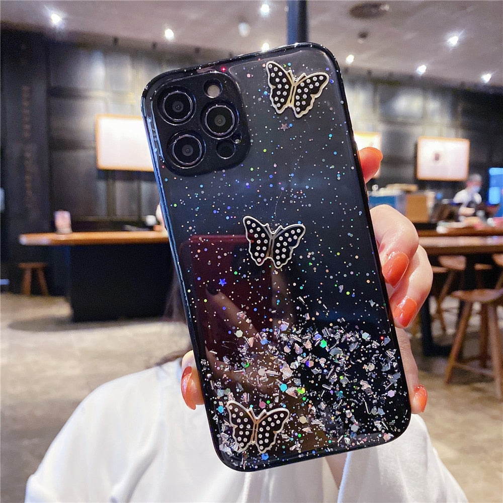 Anymob iPhone Case Black Camera Protection Cute 3D Butterfly Clear Shockproof Cover-Mobile Phone Cases-PEROZ Accessories