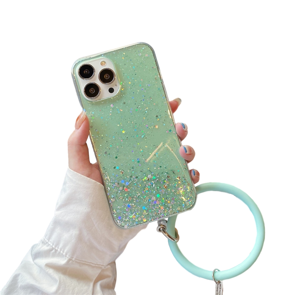 Anymob iPhone Green Clear Glitter Phone Case Pendant Wristband Chain Cover-Mobile Phone Cases-PEROZ Accessories