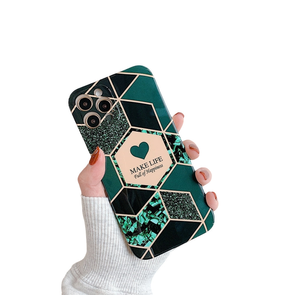 Anymob iPhone Green Geometric Love Heart Marble Phone Cases Silicone Shell Cover-Mobile Phone Cases-PEROZ Accessories