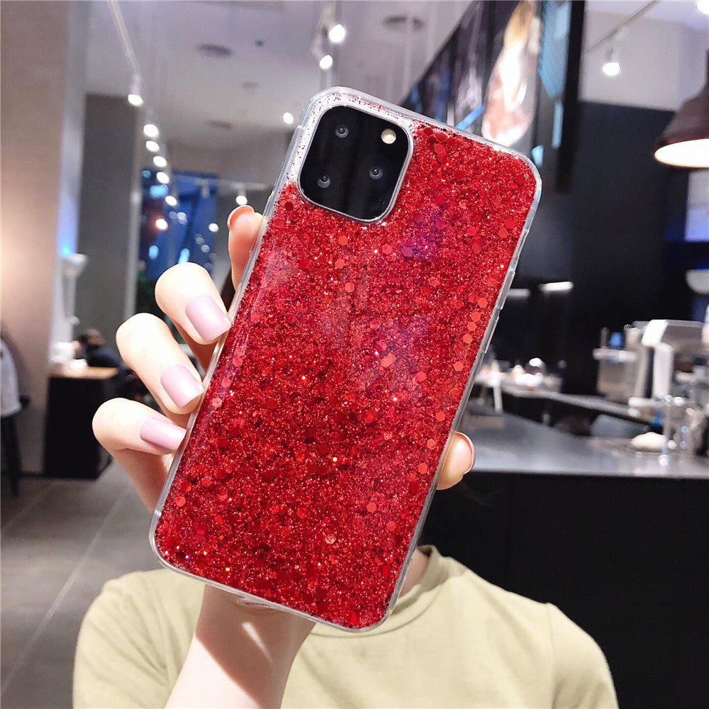 Anymob iPhone Case Red Glitter Sequins Epoxy Soft Silicon Back Cover-Mobile Phone Cases-PEROZ Accessories