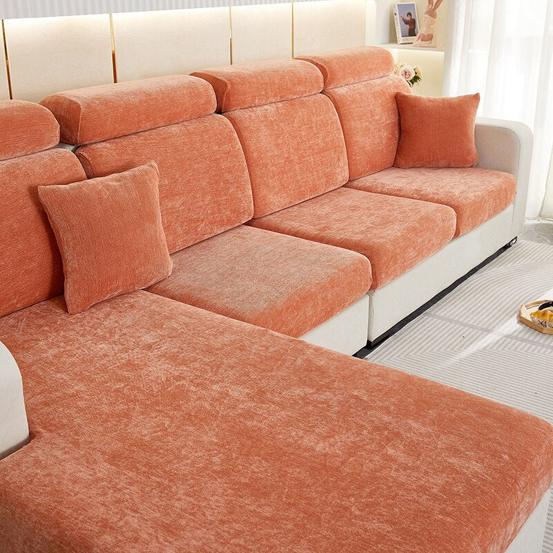 Anyhouz Sofa Cover Rustic Orange L-Shape Polyester Chenille Thick Stretchable Cushion For Living Room Head Cushion Medium-Slipcovers-PEROZ Accessories