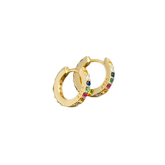 Anyco Earrings Gold Plated Color Minimalist 7mm Color Zircon Ear Buckle For Women Girl Teen Chic Fashion Stylish Accessories Jewelry Gifts-Earrings-PEROZ Accessories