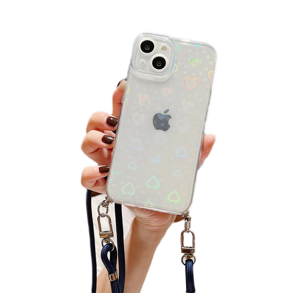 Anymob iPhone Case Dark Blue Clear Laser Love Heart Crossbody Lanyard Hang Strap Rope Cover-Mobile Phone Cases-PEROZ Accessories
