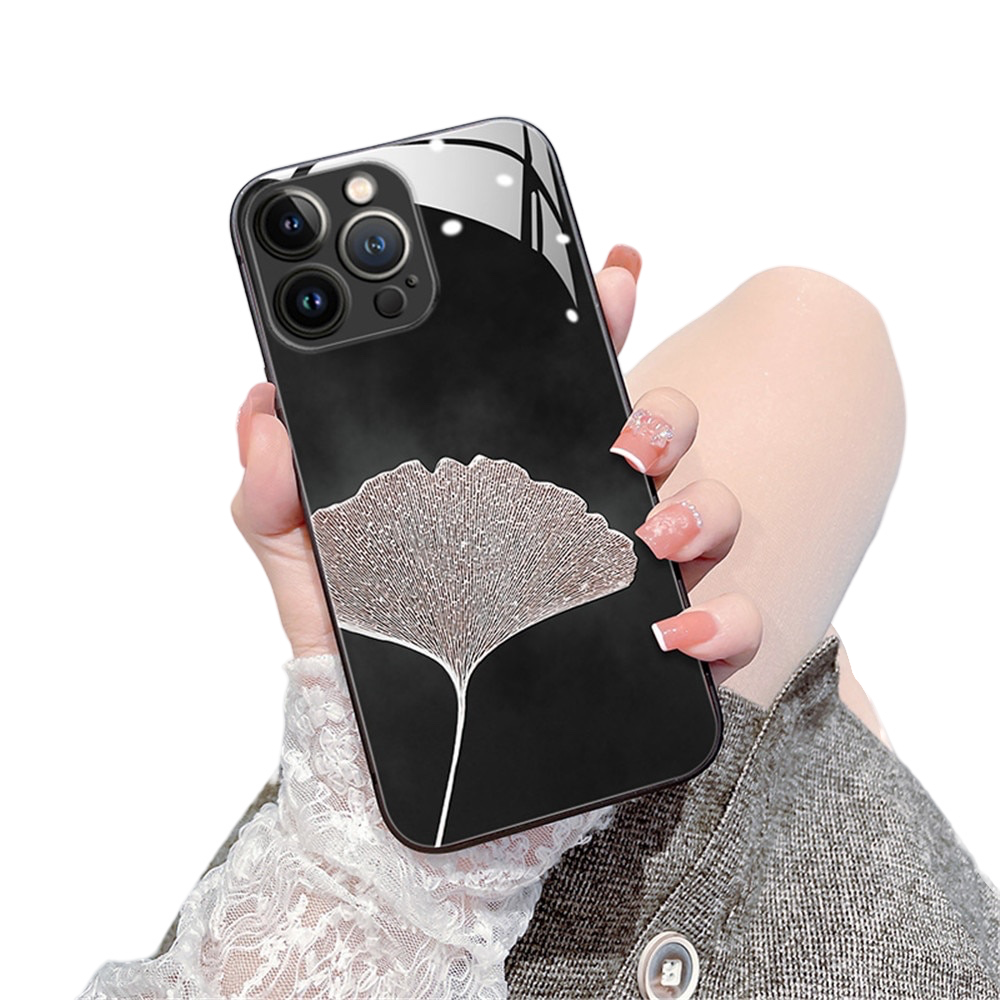 Anymob iPhone Case Black Vintage Leaves Tempered Glass Silicon Back Cover-Mobile Phone Cases-PEROZ Accessories