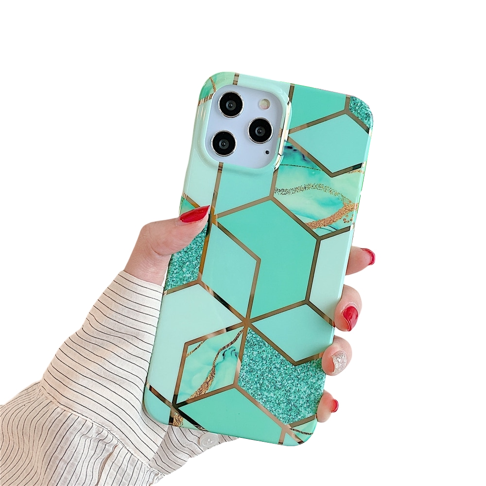Anymob iPhone Green Glossy Marble Phone Case Silicone Shockproof Bumper Cover-Mobile Phone Cases-PEROZ Accessories