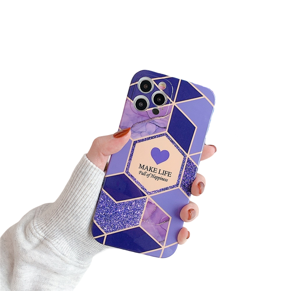 Anymob iPhone Case Purple Love Heart Geometric Marble Shockproof Soft Silicone Cover-Mobile Phone Cases-PEROZ Accessories