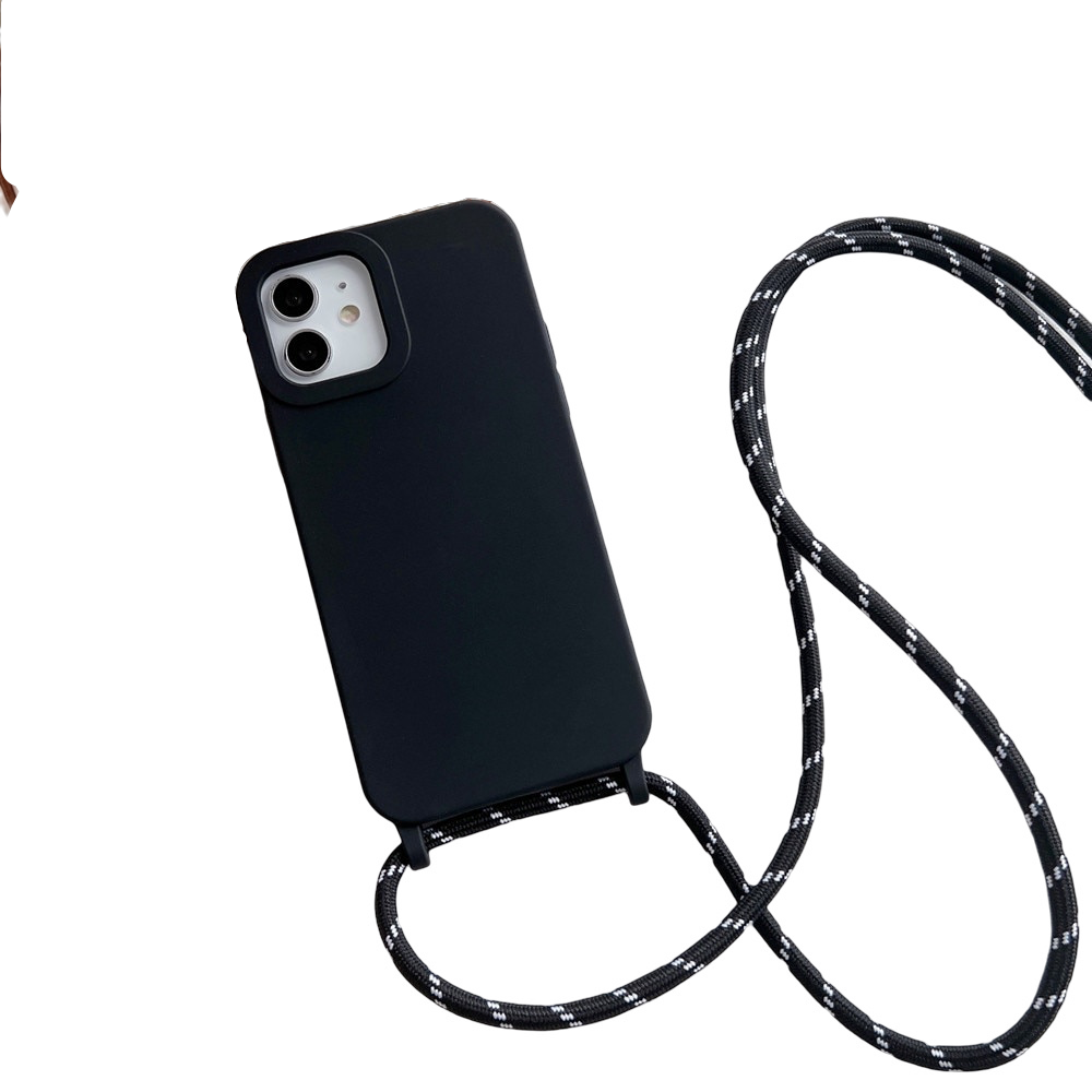 Anymob iPhone Case Black Crossbody Necklace Strap Lanyard Cord Soft Silicone Cover-Mobile Phone Cases-PEROZ Accessories