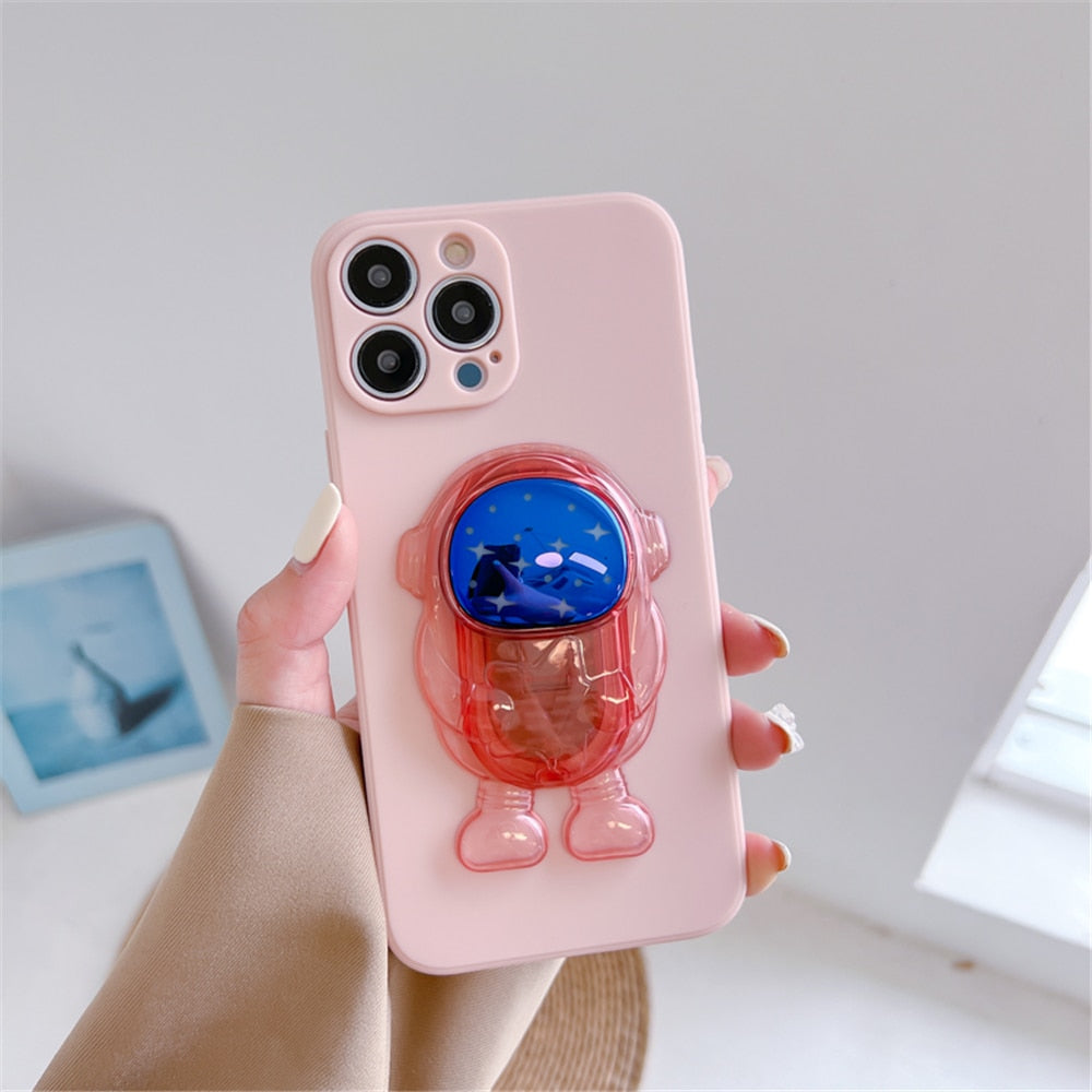 Anymob iPhone Case Pink Cartoon Astronaut Transparent Soft Silicone Kickstand Cover-Mobile Phone Cases-PEROZ Accessories