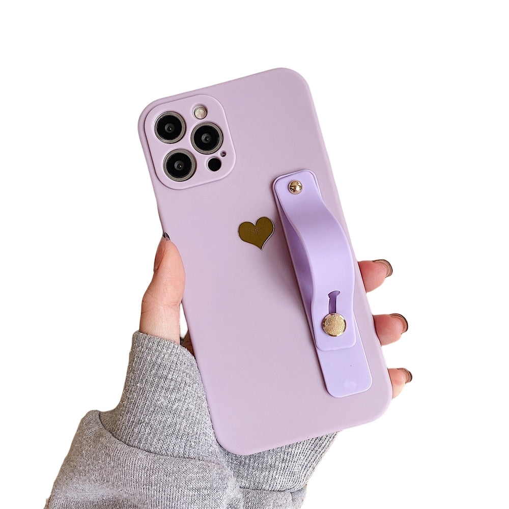 Anymob iPhone Violet Wrist Strap Love Heart Phone Case Shockproof Soft Cover-Mobile Phone Cases-PEROZ Accessories