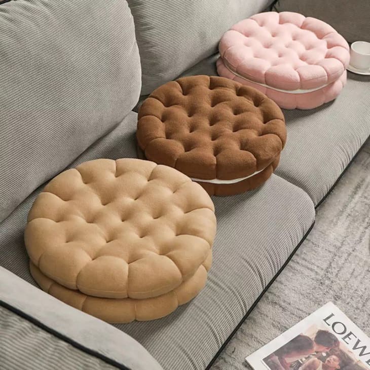 Anyhouz Plush Pillow Pink Round Double Biscuit Shape Stuffed Soft Pillow Seat Cushion Room Decor-Pillow-PEROZ Accessories