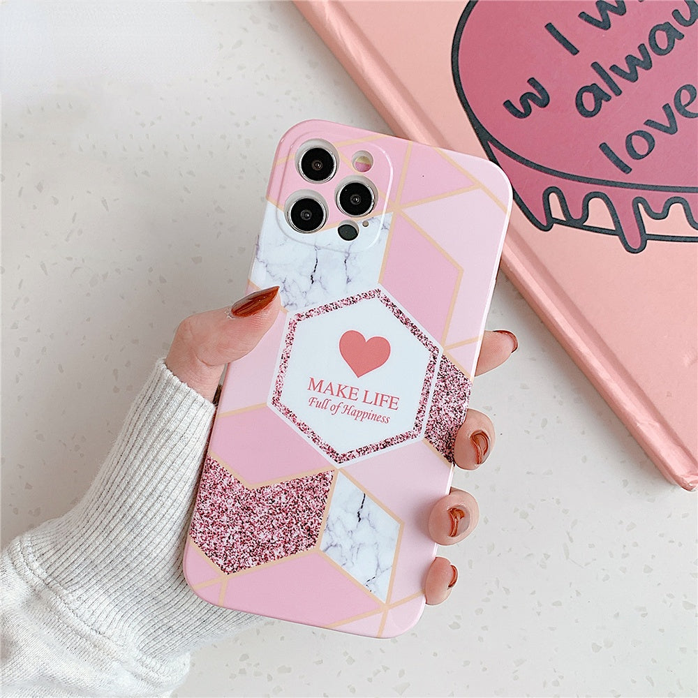 Anymob iPhone Green Geometric Love Heart Marble Phone Cases Silicone Shell Cover-Mobile Phone Cases-PEROZ Accessories