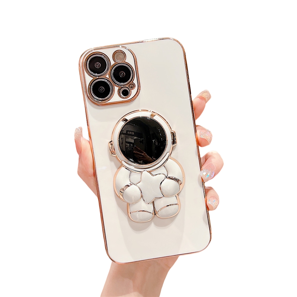 Anymob iPhone Case Milky White Universal 6D Astronaut Foldable Holder Phone Cover-Mobile Phone Cases-PEROZ Accessories