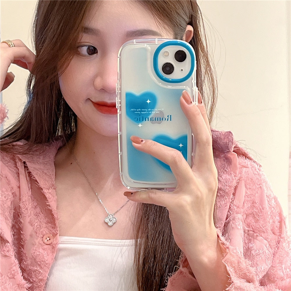 Anymob iPhone Case Blue Love Heart Transparent Soft Silicone Bumper Shockproof Clear Back Cover-Mobile Phone Cases-PEROZ Accessories