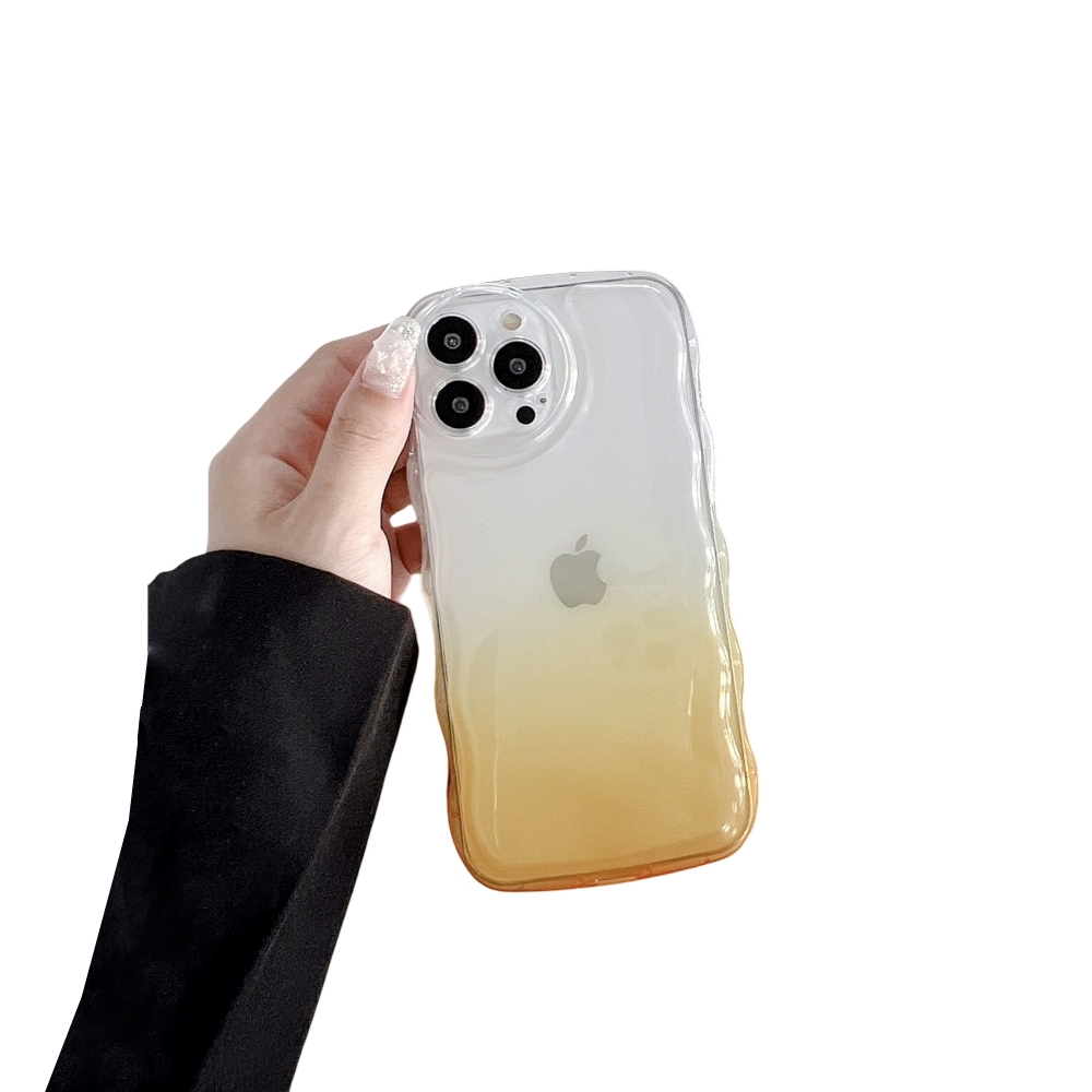 Anymob iPhone Brown Gradient Clear Curly Wave Phone Case Shockproof Transparent Cover-Mobile Phone Cases-PEROZ Accessories