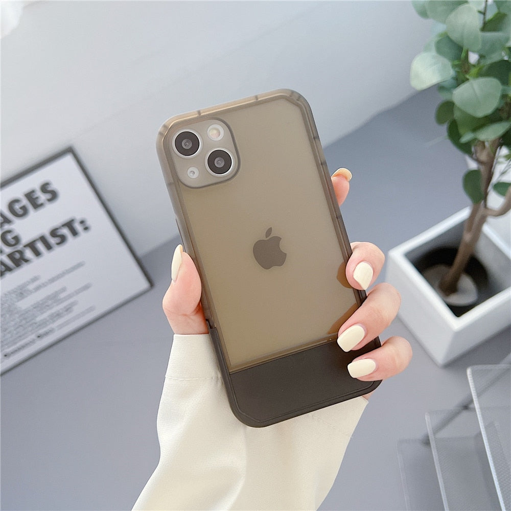 Anymob iPhone Case Brown Candy Color Stand Holder Bracket Soft Transparent Silicon Shockproof Cover-Mobile Phone Cases-PEROZ Accessories