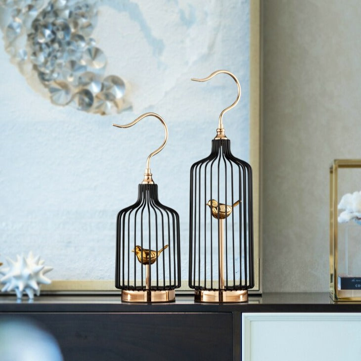 Anyhouz 42cm Golder Handle Birdcage Tabletop Home Decor Modern Art Living Room Display House Decorative Crafts Metal Ornaments-Tabletop Decor-PEROZ Accessories