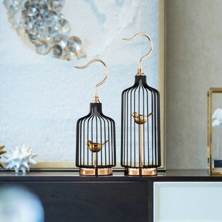 Anyhouz 47cm Golder Handle Birdcage Tabletop Home Decor Modern Art Living Room Display House Decorative Crafts Metal Ornaments-Tabletop Decor-PEROZ Accessories