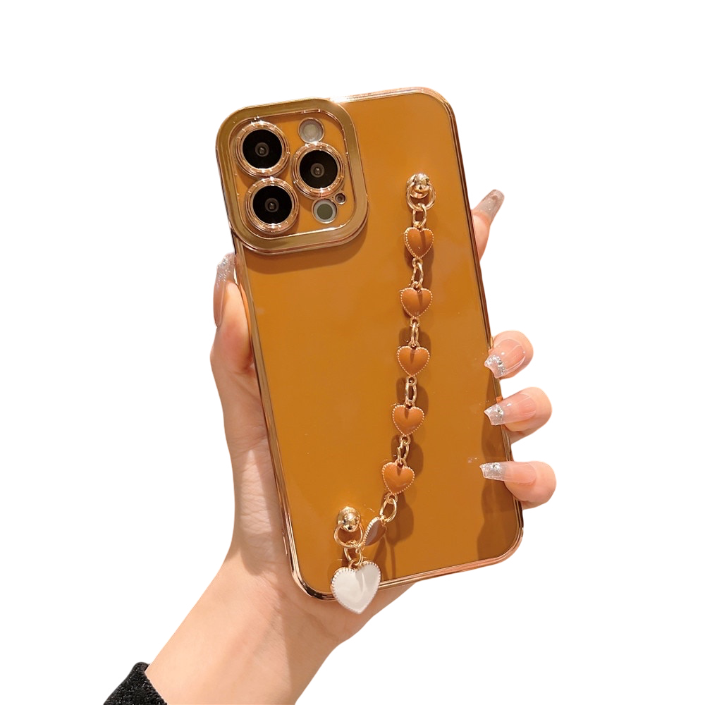 Anymob iPhone Case Mustard Electroplated Heart Bracelet Camera Protection Chain Cover-Mobile Phone Cases-PEROZ Accessories
