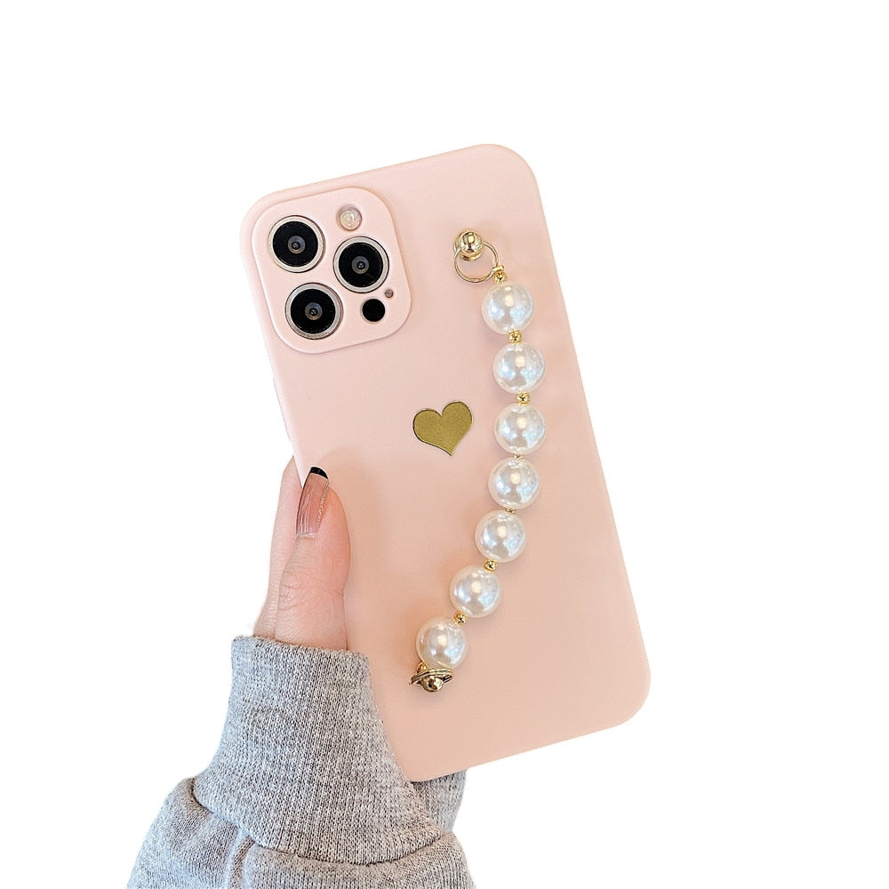 Anymob iPhone Pink Love Heart Pearl Bracelet Phone Case Mini Soft Silicone Back Cover-Mobile Phone Cases-PEROZ Accessories