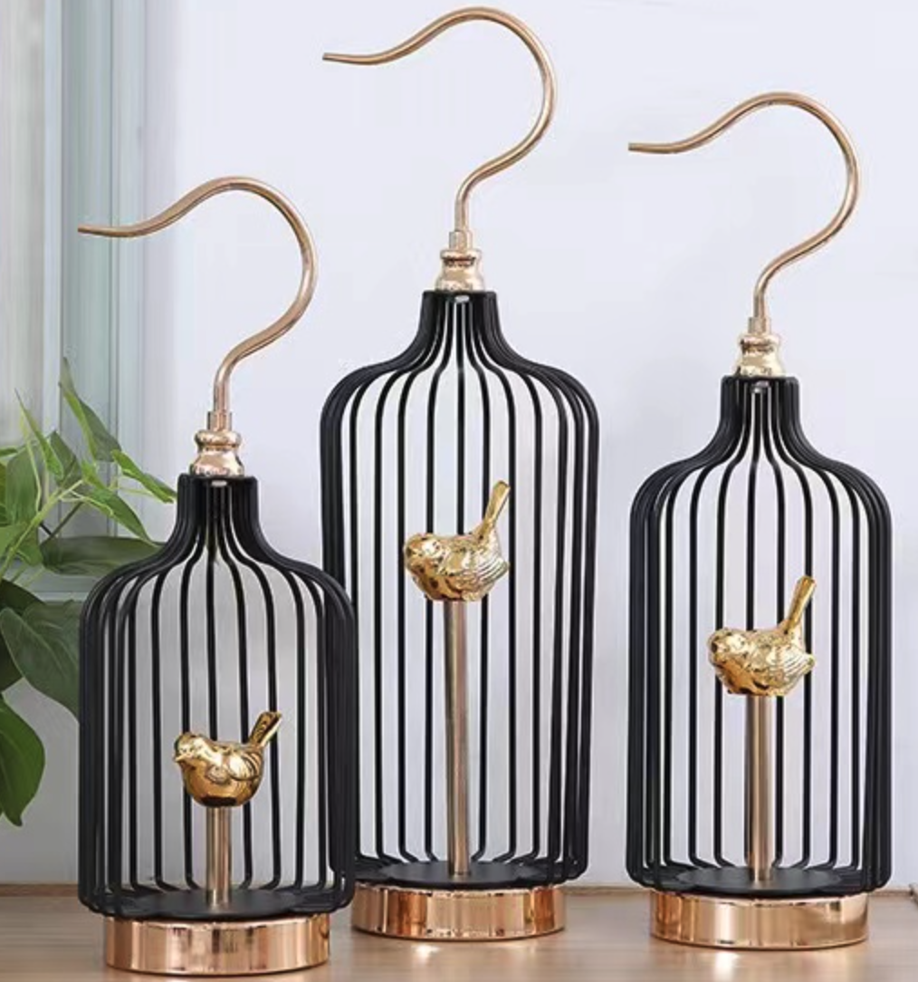 Anyhouz 52cm Golder Handle Birdcage Tabletop Home Decor Modern Art Living Room Display House Decorative Crafts Metal Ornaments-Tabletop Decor-PEROZ Accessories